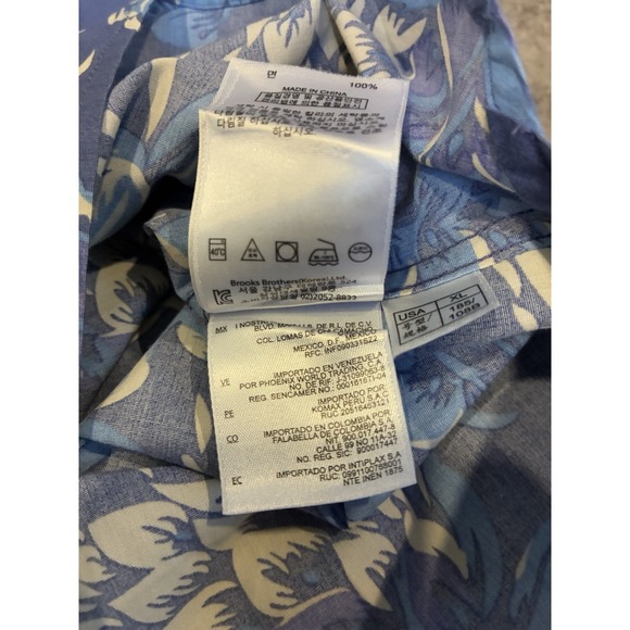 Brooks Brothers Shirt Mens XL Blue Pineapple Print Button Short Sleeve Hawaiian - Picture 7 of 7